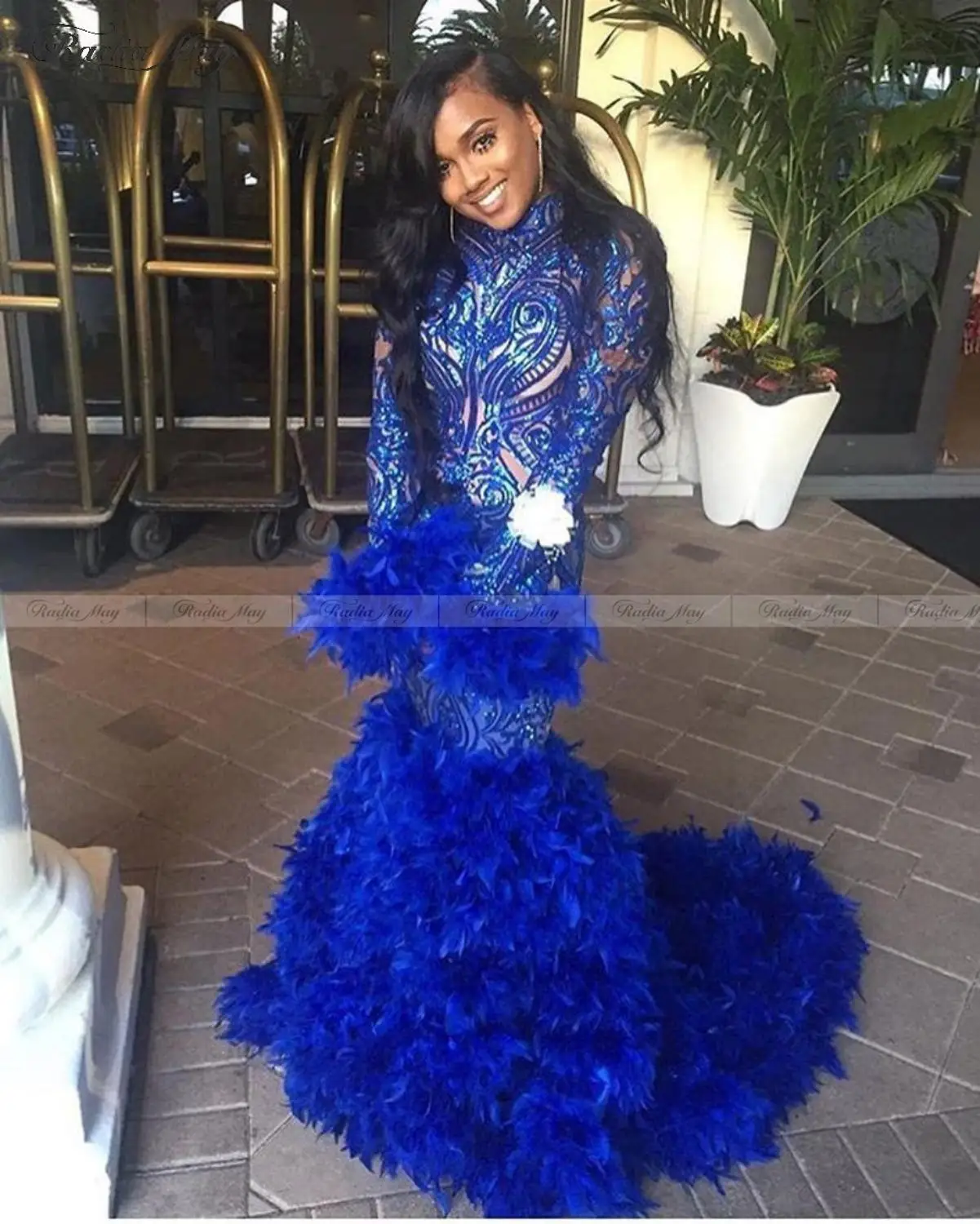 Royal blue feather dress Dresses Images 2022