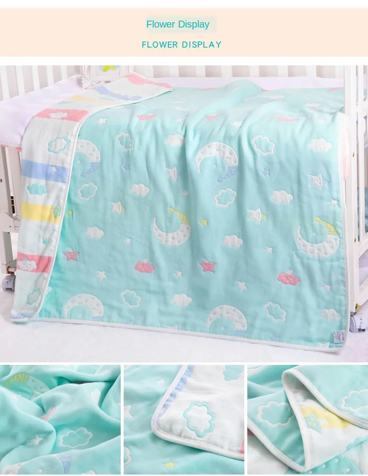 Baby-Baumwoll-Musselin-Decke 6L 110x110cm Weiche Neugeborenen-Pucktuch Badetuch Kleinkind-Kinderwagen-Abdeckung Atmungsaktiver Waschlappen – Detail 1