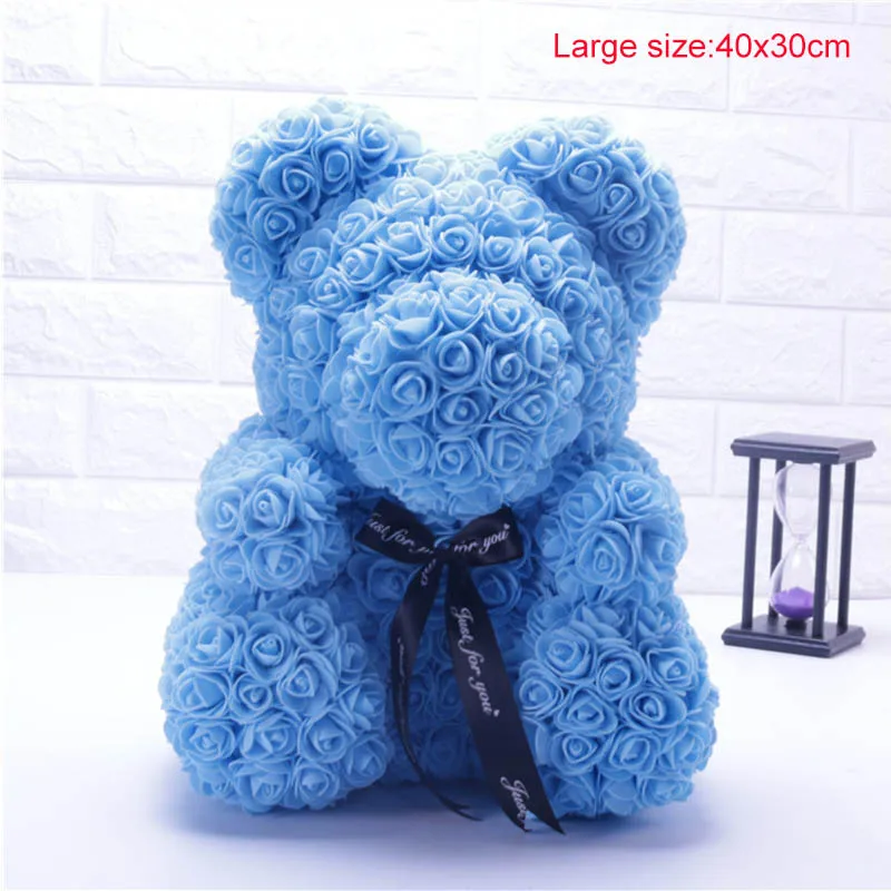 Large Blue Прямая поставка 40 см с сердцем большой красный медвежонок Teddi цветок розы искусственные украшения Рождественские подарки для женщин подарок на день Святого Валентина - Цвет: Large Blue