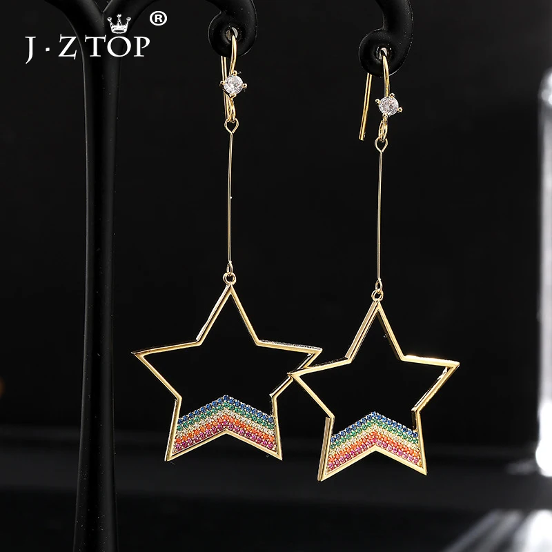 Jztop женские полые длинные радужные серьги-капли разноцветные Звездные стразы