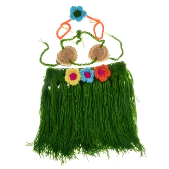 

3 Pieces Baby Girls Handmade Crochet Knit Hula Costume Set Photography Props (Skirt with Flowers)