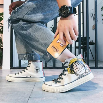 

Men's Canvas Shoes Luffy One Piece Canvas Shoes Four Seasons Anime One Piece Comic High-Top Canvas Sneakers FBX010