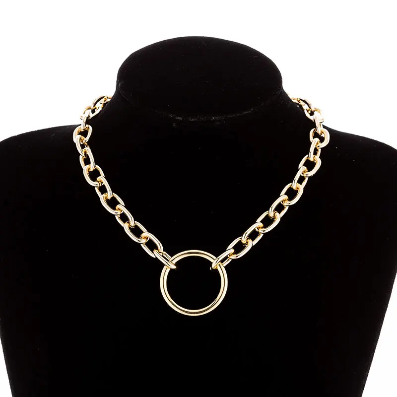 KMVEXO, многослойное ожерелье с круглым кулоном в стиле панк с металлическим крестом для женщин и мужчин, ювелирные изделия для влюбленных, Геометрическая цепочка с замком для ключицы, ожерелье