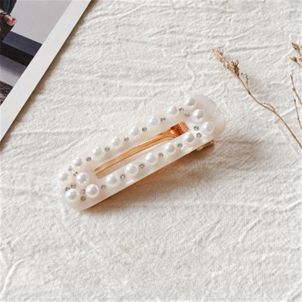Acetate Japanese Geometric Hair Accessories Cute BB Clip Square Hollow Hair Clip Pearl Edge Clip Wild 4