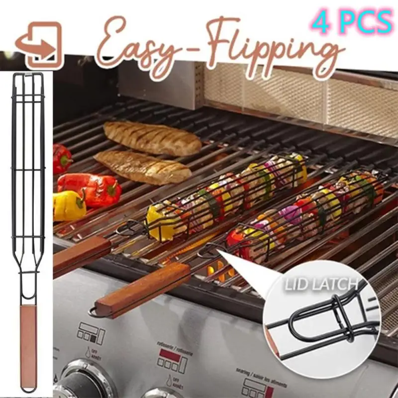 BBQ Grilling Basket Stainless Steel Nonstick Barbecue Clip Grill Kitchen Tools 