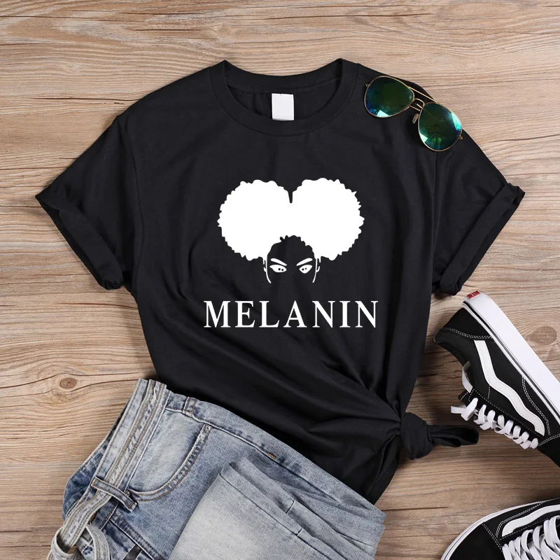 ONSEME Графический футболки для женщин 2019 тонкая секция футболка MELANIN письмо Harajuku