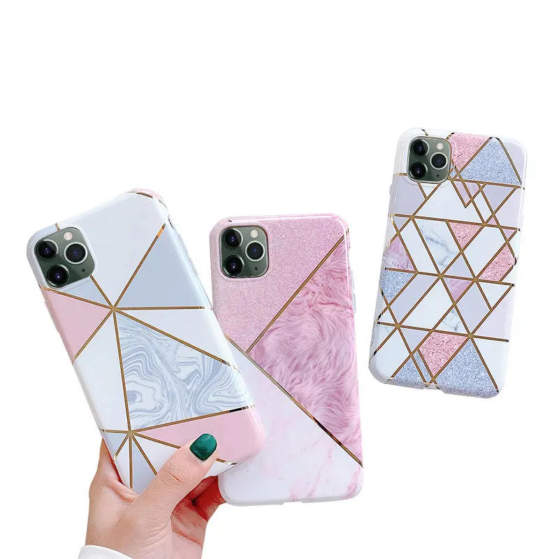 

For IPhone 8 Case Luxury Plating Splice Marble Phone Case For IPhone 8 Plus Fashion Glossy IMD Ultra Thin Protection Back Cover