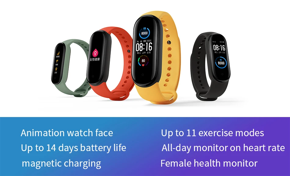 Xiaomi Mi Band 5 Smart Bracelet 4 Color AMOLED Screen Miband 5 Smartband Fitness Traker Bluetooth Sport Waterproof Smart Band