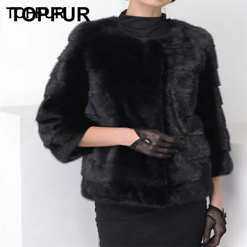 Женское зимнее пальто из меха норки TOPFUR черная куртка большого размера
