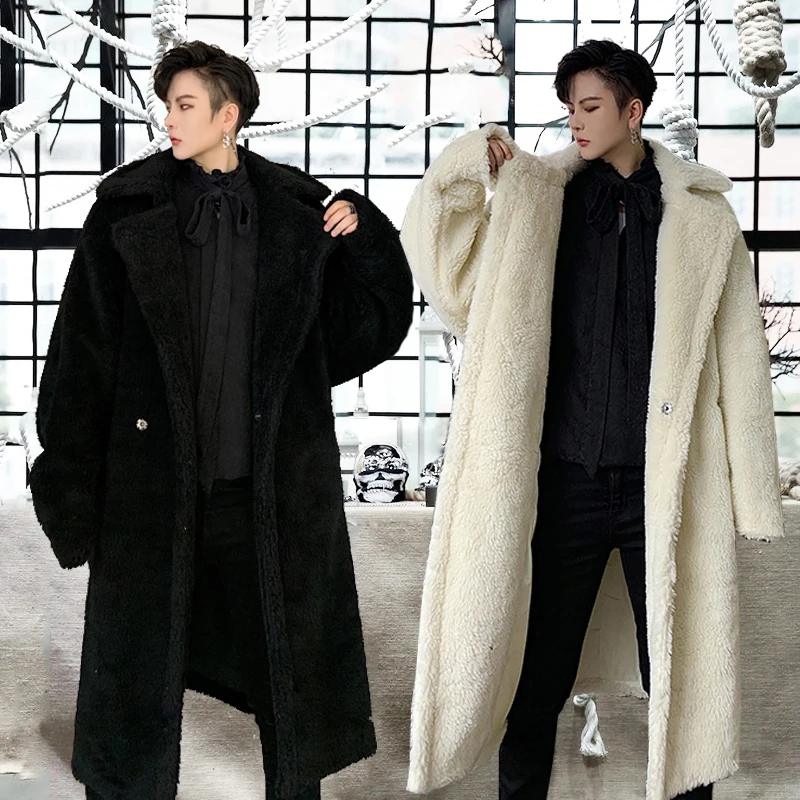 Winter Mens Overcoat Long Coat Thick Warm Cashmere Blend Black White Loose Men Coats K098 Winter Mens Overcoat Long Coat Thick Warm Cashmere Blend Black White Loose Men Coats K098