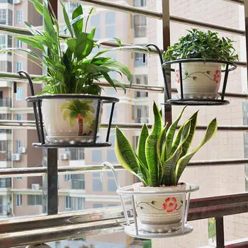 

Balcony Hanging Plant Racks Balcony Round Flower Pot Rack Railing Fence Outdoor Window Iron Bonsai Stand Decoration