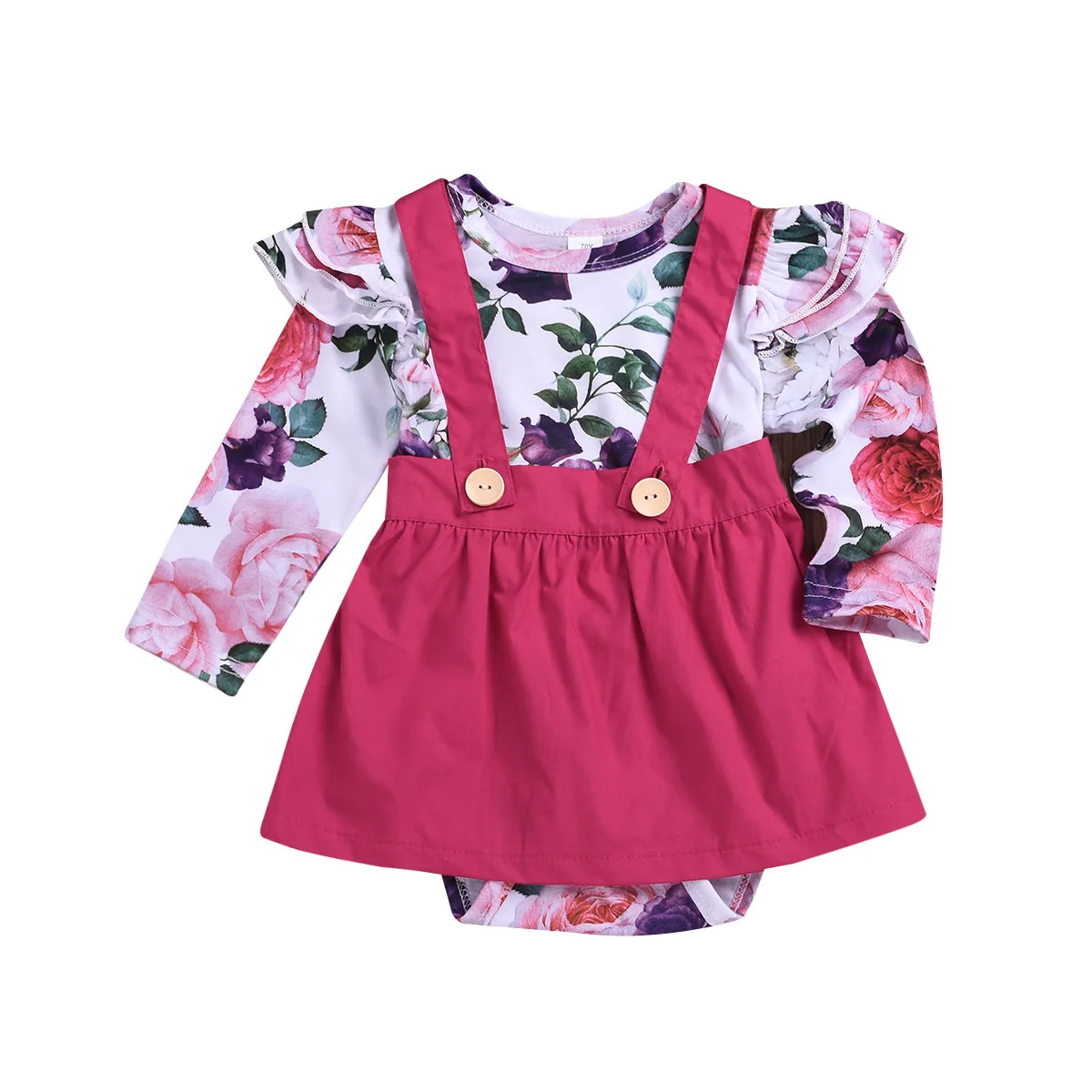 

2019 Small CHILDREN'S Spring New Style Set Crew Neck Printed Long Sleeve Camisole Skirt Two-Piece Set BABY'S Romper