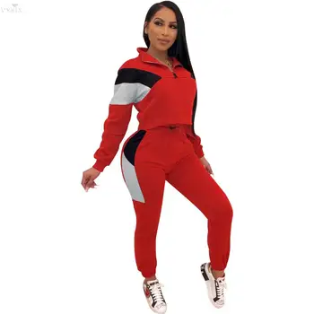 

Casual Womens Tracksuit Set Colorful Patchwork Zipper Up Jackets Pencil Pants Sporty Two Piece Set Suit Tracksuit Women Outfits