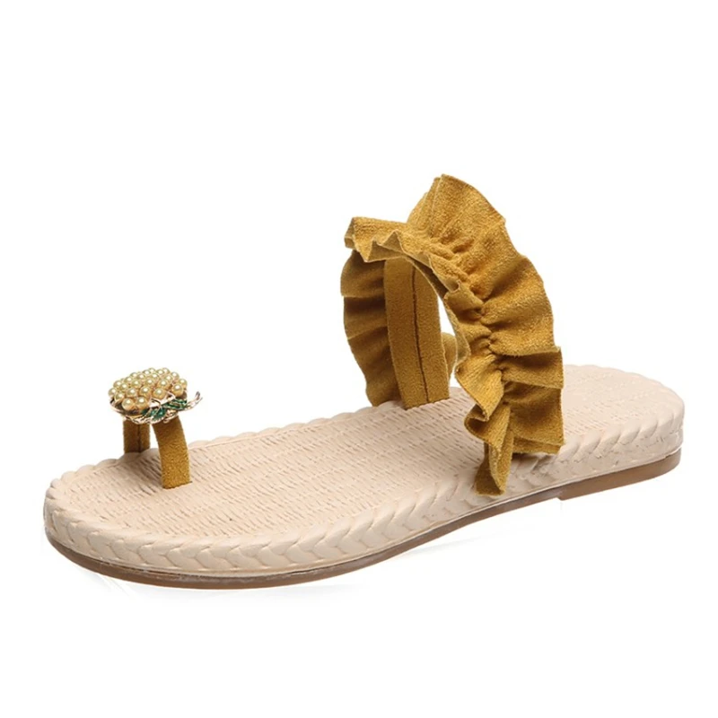 

Layumi's Women Shoes Female Bohemia Lace Flax Linen Flip Flops Beach Shoes Sandals Slipper European Women's Suede Shoes Summer