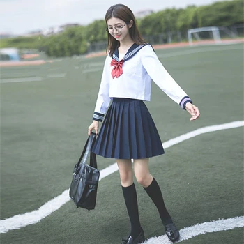 

Gilr Japan Navy Sailor Style Graduational Suits Women Summer Spring Black Pleated Korea Portrait Skirt Girl Cosplay Jk Uniforms