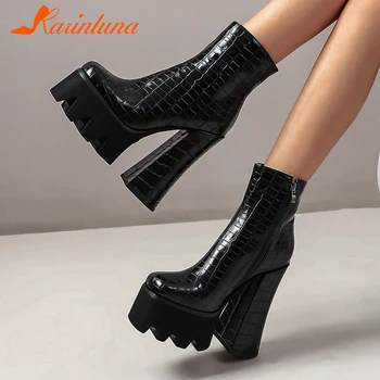 

Karinluna New Arrivals Big Size 43 Super High Heels Ankle Boots Women Shoes Strange Style Add Fur Warm Winter Boots Female