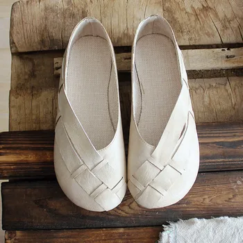 

Small white shoes literary retro shallow mouth shoes flat summer Zen cotton and linen comfortable single shoes women