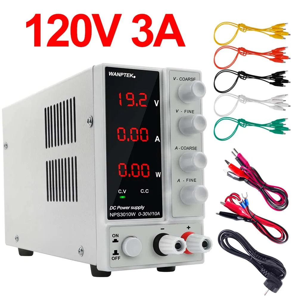 120V 3A Wanptek DC импульсный лабораторный источник питания 120 в 60 в 30 в 10A 5A с 7 парными выходными кабелями скамейка мини Регулируемый цифровой источник питания - Цвет: 120V 3A