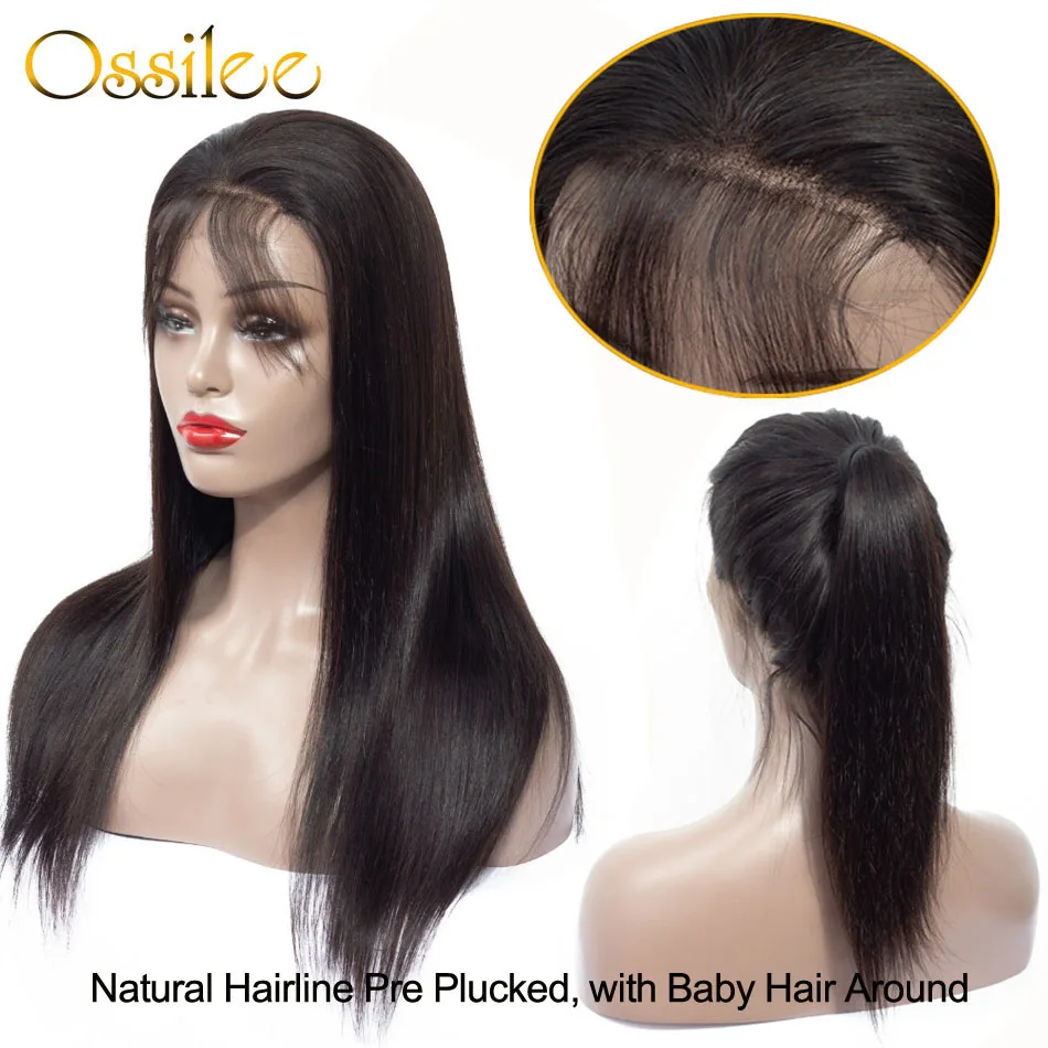Ossilee 13x6 парик на кружеве прямые человеческие волосы парики для женщин 150% плотность бразильские волосы remy парик на шнурке