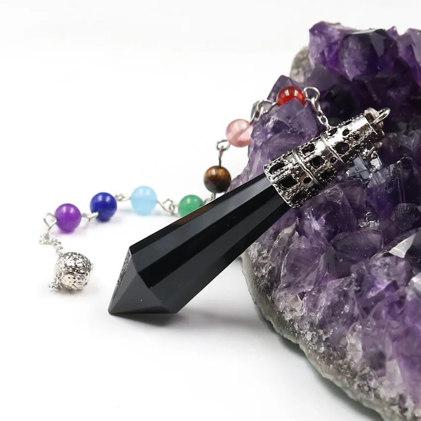 Black Onyx C Камень «reiki» с украшением в виде кристаллов подвеска Маятник Винтаж, античная бронза аметистами розовый кварц опал шестиугольная Призма амулетные подвески ювелирные изделия - Окраска металла: Black Onyx C
