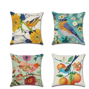 

2020 New Cotton Linen Classical painted Flower Bird Pillow Cushion Cover Case Cojines Decorativos Para Sofa Pillowcase Wholesale