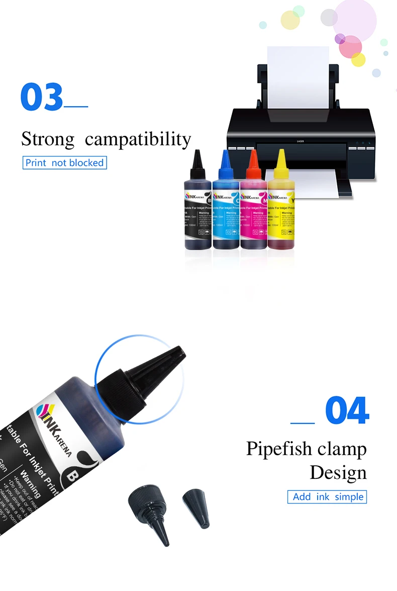 Description Picture 5 of itemINKARENA Printer Ink For HP 21 22 301 302 304 For Hp DeskJet 2300 2700 4100 HP ENVY 6000 6400 Printer Cartridge Refill Ink Kits