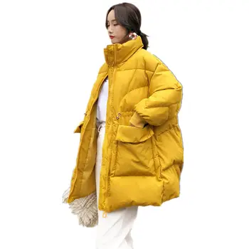 

Down Cotton Coat Female Parka Loose Warm Winter Jacket Women Clothes Padded Thicken Pocket Long Sleeve Winter Coat Women Q2098