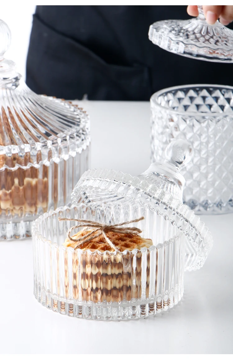ECOSWAY Plein De Couleurs Romain Style Bocal Cristal Verre Couvert Rangement Bocal Sucre Boite Bijouterie Bocal Bonbon Bocal Maison Décoration - A, Small