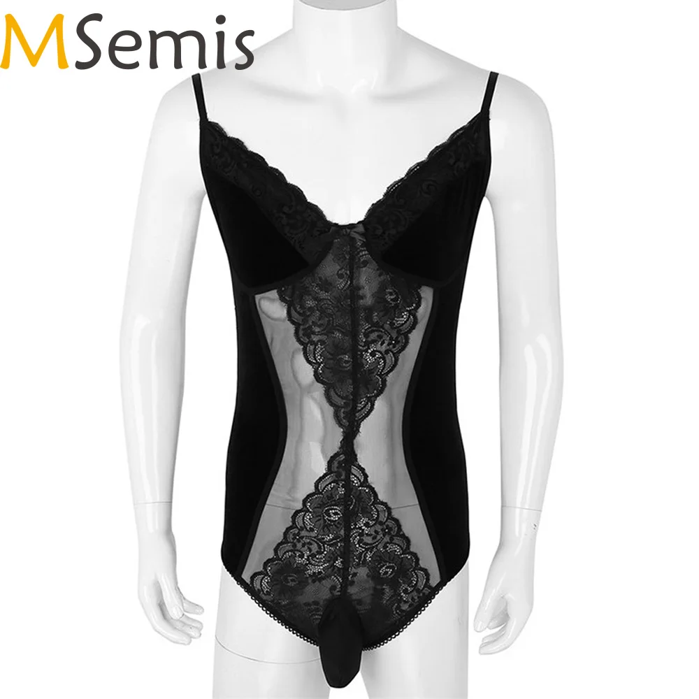 Мужской комбидресс для кроссдресса боди с кружевными бретельками бандаж нижнее