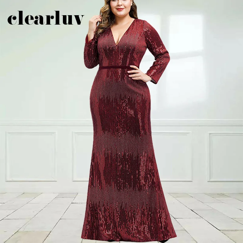 

Long Sleeve Formal Evening Dress DR1519 V-Neck Sexy Robe De Soiree Shining Sequin Women Party Gown Mermaid Elegant Dresses