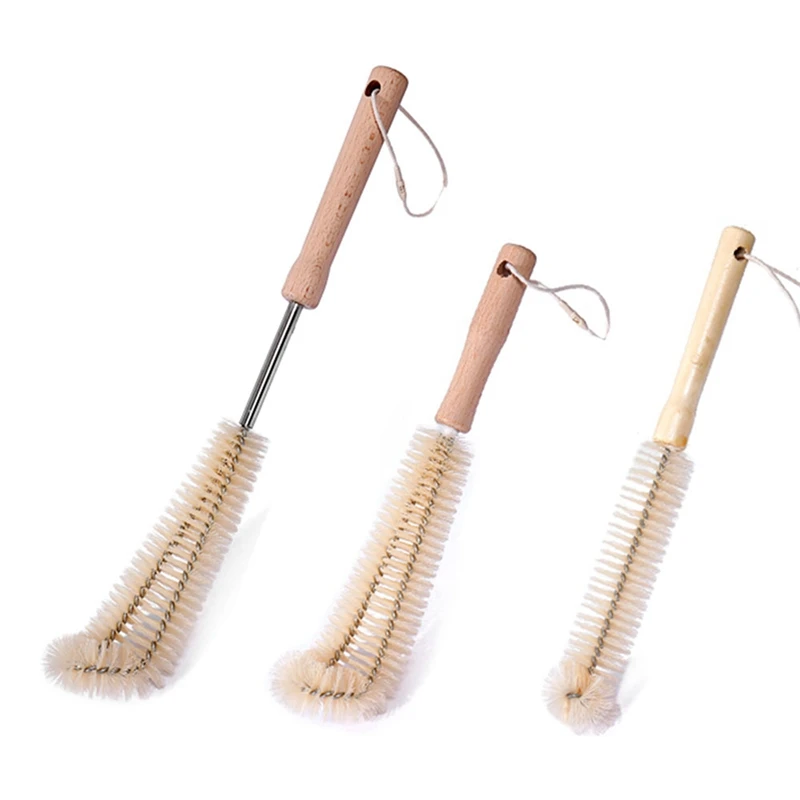 

3-Piece Set of Cup Brushes, No Dead Ends, Small Long-Handled Bristle Bottle Brushes, Kitchen Household Cleaning