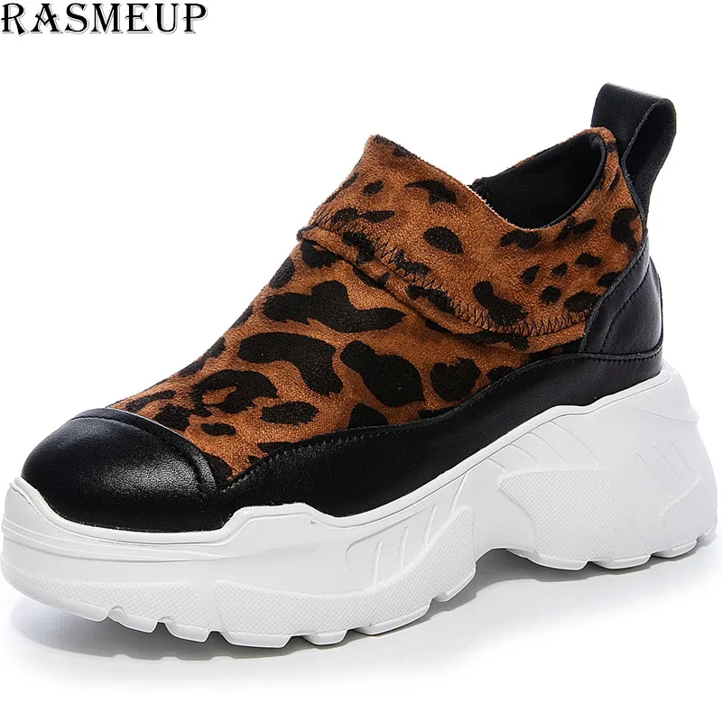 RASMEUP/женские кроссовки из натуральной кожи с леопардовым принтом; коллекция года; модная женская обувь на платформе; повседневная женская обувь для тренировок