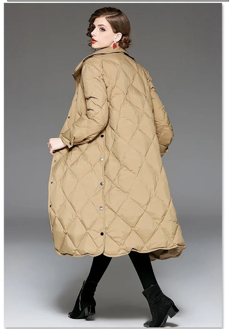 WOMEN'S down Jacket New Style Mid-length Europe And America Fashion Large Size Thick Fold-down Collar ya rong fu Coat