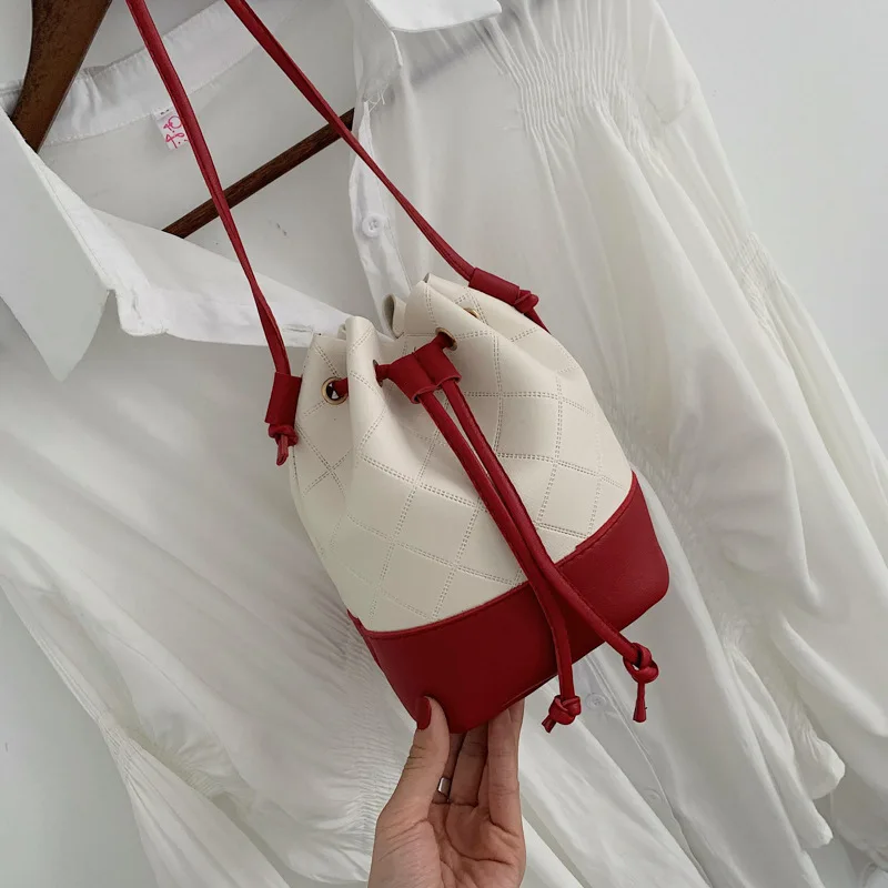 

PU Handbag 2019 New Style Korean-style Spiraea Rhombus Simple Mini Pull-belt Bucket Bag Fashion Crossbody Bag
