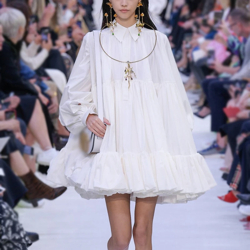 

Sweet Style Dress For Female Lapel Collar Long Sleeve High Waist Ruched Women's Dresses Fashion Clothing Tide 45