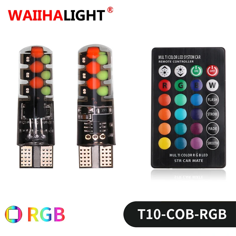 Светодиодные лампы T10 W5W RGB 2 шт. светодиодный светильник с дистанционным