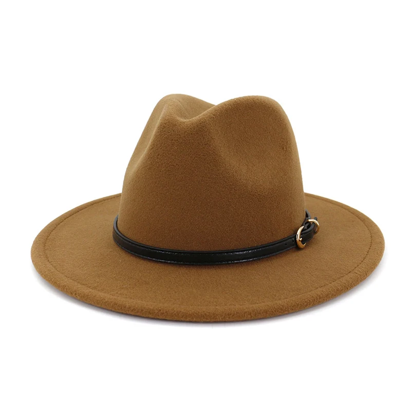 Khaki fedora FS британский стиль желтый шерстяной фетр джазовая фетровая шляпа для мужчин и женщин с плоскими полями Кепка джентльмен Европа официальная шляпа флоппи Трилби праздничные колпаки - Цвет: Khaki fedora