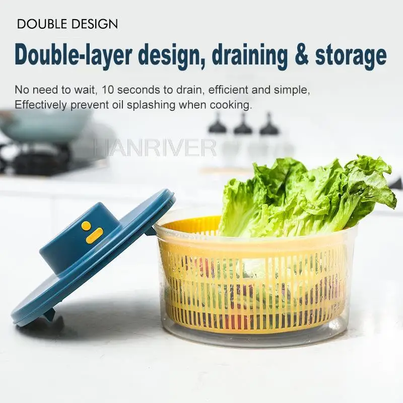 3L Electric Vegetables Dryer Salad Spinner Dehydrator Multifunction Fruits Washing Draining Basket USB Charing Kitchen Drainer 4