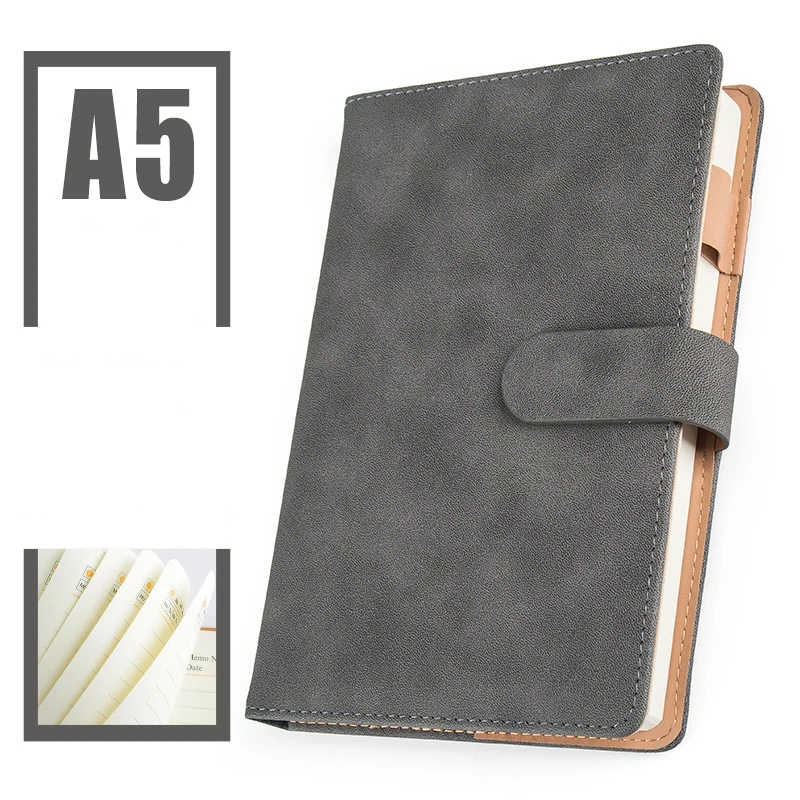 Business Office Notebooks Stationery Loose Leaf Simple Work Journal Leather Diary - Цвет: Round buckle