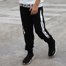 Спортивные штаны для мальчиков на весну и осень г. стиль, повседневные эластичные штаны с буквенным принтом для больших мальчиков, западный стиль, корейский стиль