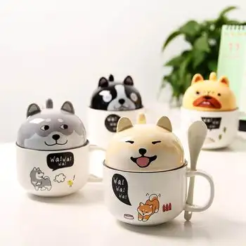 

Ins Ceramic Mug Huskie Milk Coffee Tea Cup Shiba Inu mugs scented tea With Spoon Cover Handle Household Set Office Cup