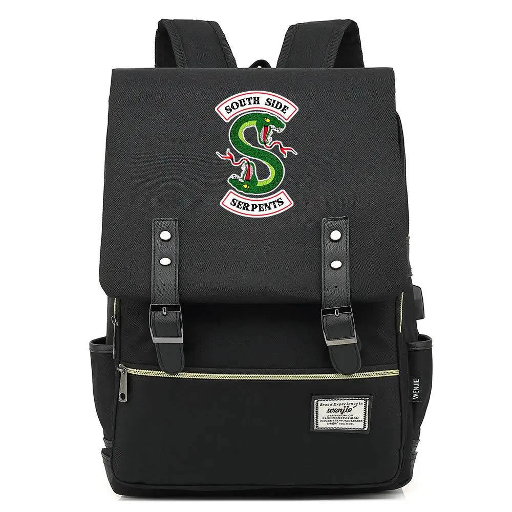 

Riverdale Southside SERPENT Designer Student Backpack Book BagsTravel Backbags USB Port Belt Buckle Shoulder Bag