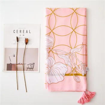 

шарф женский 2020 BOHO LONG FASHION pink print hijab scarf women winter AUTUMN luxury pink Pashmina Stole Muslim Hijab Sjaal