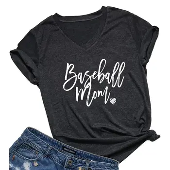 

2018 Women Short Sleeve Summer Female T-shirt Printing May Contain Baseball Mom Womens Tees