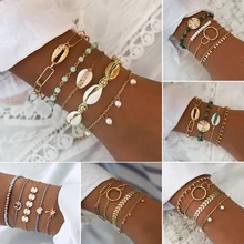 6 стилей, женские браслеты, Простой Круглый круглый жемчуг, карта, геометрический набор с золотым браслетом, богемные вечерние ювелирные изделия для помолвки, подарок