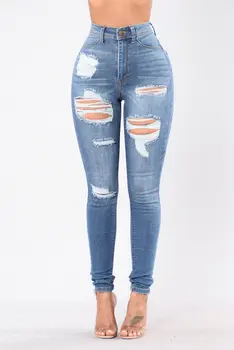 

2020 Women's European and American Hot Ripped Stretch Jeans