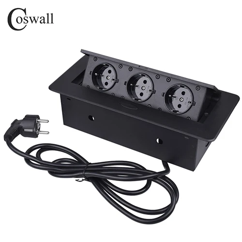 All Black COSWALL пластина из цинкового сплава медленная беззвучная всплывающая скрытая 3 мощность ЕС розетка офисная настольная розетка заземленная с 1,3 м удлинитель патрона - Тип: All Black