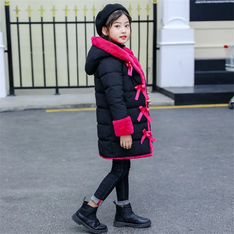 Модная детская зимняя теплая куртка пальто парка с искусственным мехом одежда для маленьких девочек детская утепленная Вельветовая одежда до-30 градусов, зимний комбинезон - Цвет: Black