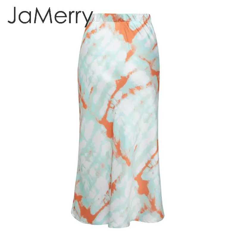JaMerry, Женская юбка миди с принтом Tie dye, осенняя, эластичная, высокая талия, Женская юбка, повседневная, уличная, вечерние, для клуба, для девушек, Нижняя юбка