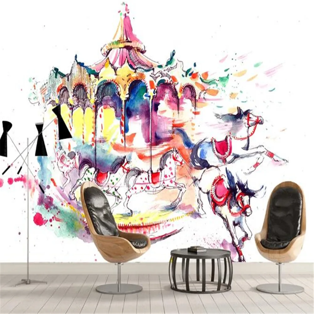 

milofi factory custom wallpaper mural 3D modern art hand-painted abstract carousel background wall
